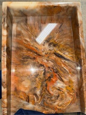 Marbled Resin Catchall Tray in Orange and Brown Tones